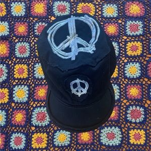 y2k army style shiny silver peace sign hat
